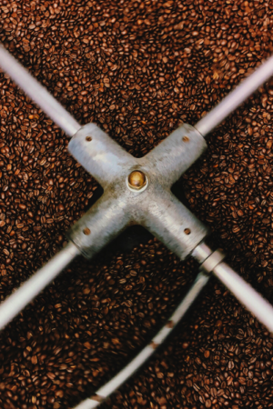 Overhead view of coffee being roasted