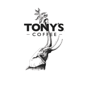 Tony's black and white oval sticker with elephant