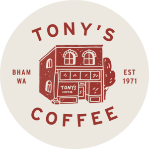 Tony's red and white Coffeehouse illustration sticker