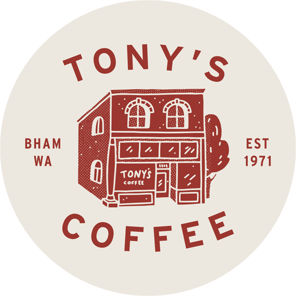 Tony's red and white Coffeehouse illustration sticker