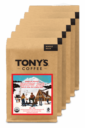 Bags of Snow Joe coffee Stacked