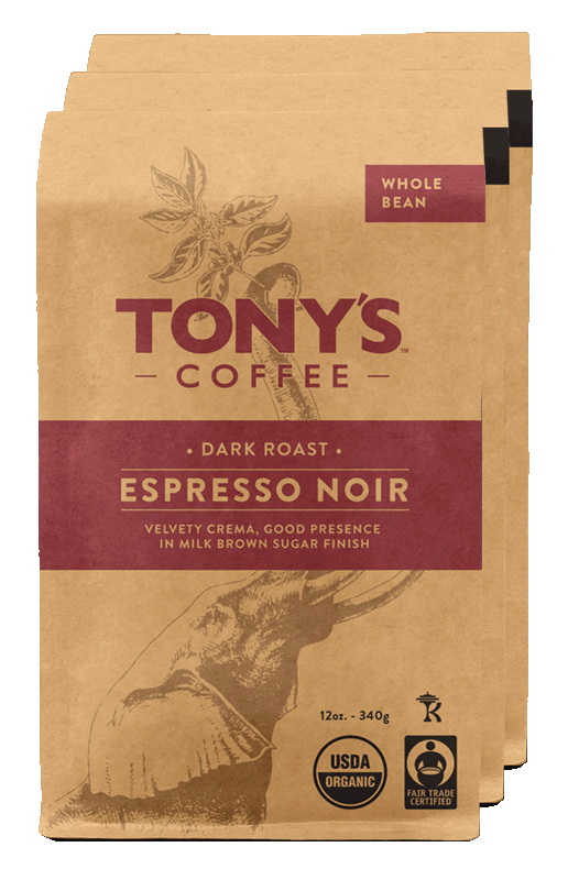 Rotating bags of Sugar Bee Espresso, Espresso Noir, and Espresso Classico