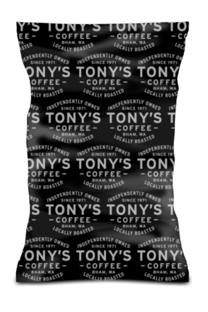 Black coffee bag with Tonys Coffee Logos